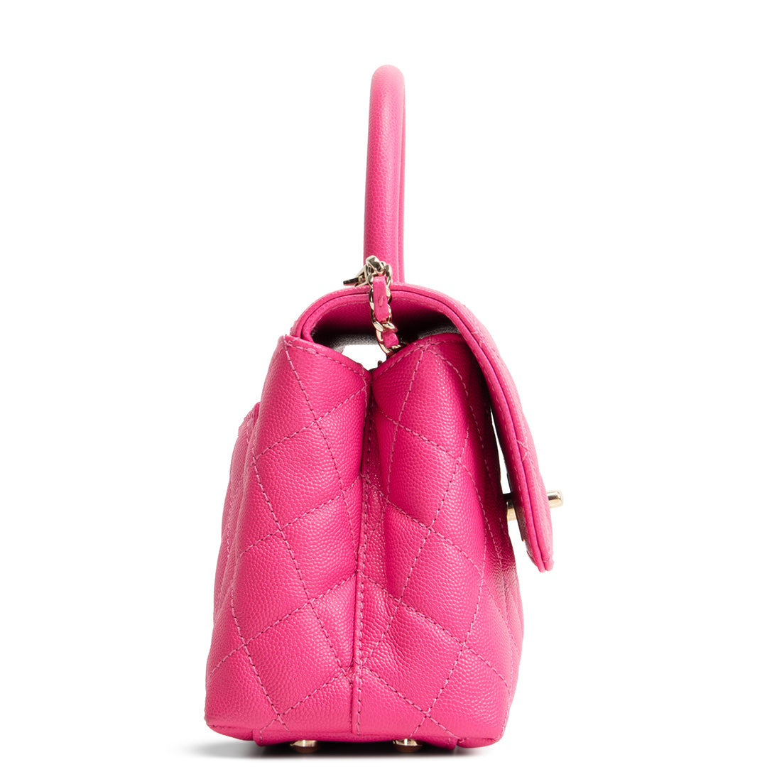 CHANEL Caviar Quilted Mini Coco Handle Flap Bag - Hot Pink