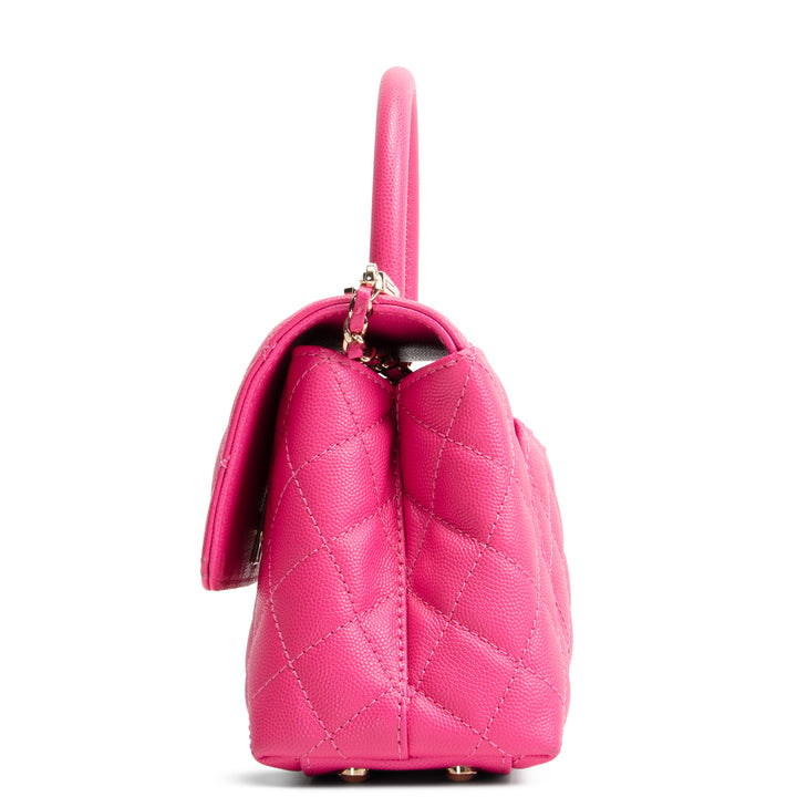 CHANEL Caviar Quilted Mini Coco Handle Flap Bag - Hot Pink