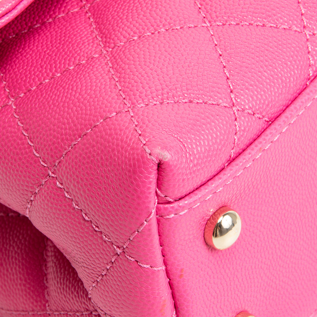 CHANEL Caviar Quilted Mini Coco Handle Flap Bag - Hot Pink