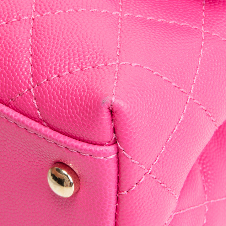 CHANEL Caviar Quilted Mini Coco Handle Flap Bag - Hot Pink