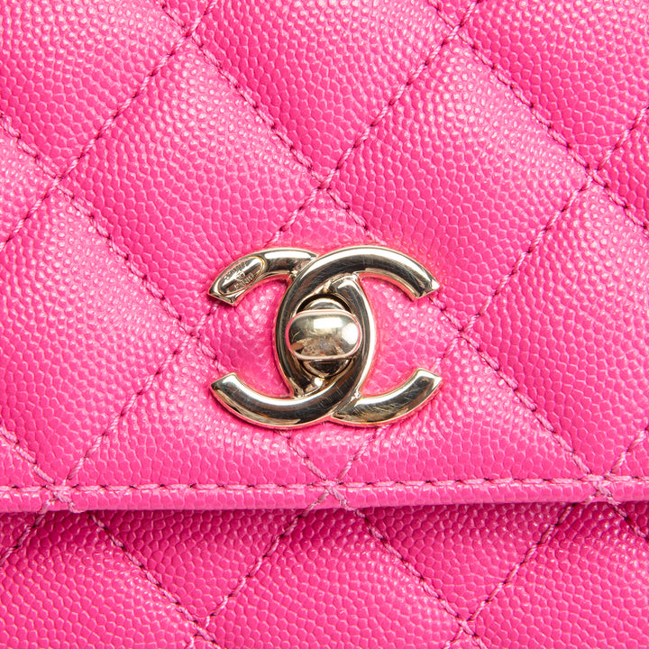 CHANEL Caviar Quilted Mini Coco Handle Flap Bag - Hot Pink