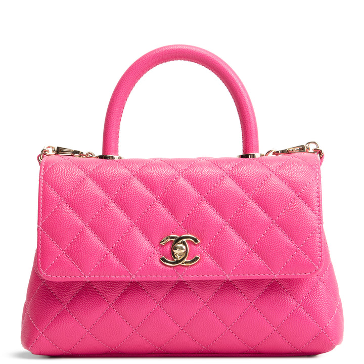 CHANEL Caviar Quilted Mini Coco Handle Flap Bag - Hot Pink