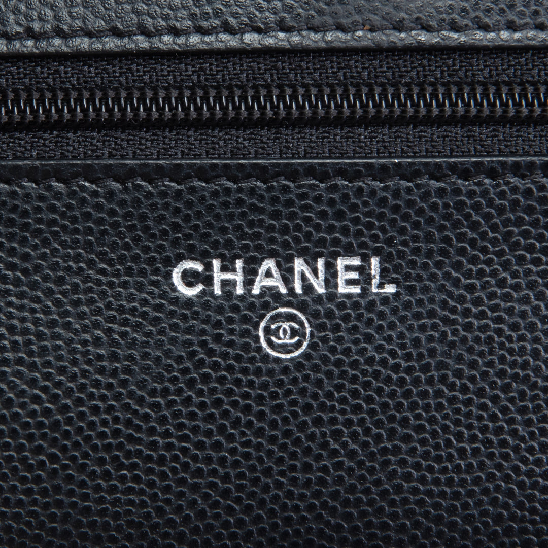 CHANEL Chevron Caviar Wallet on Chain - Black