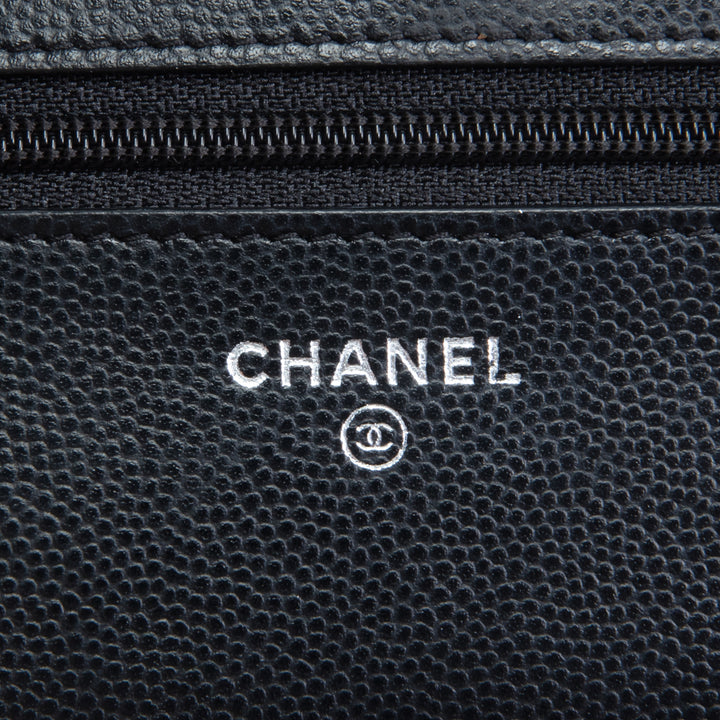 CHANEL Chevron Caviar Wallet on Chain - Black
