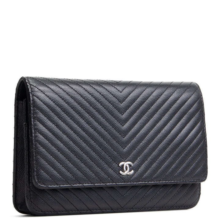 CHANEL Chevron Caviar Wallet on Chain - Black