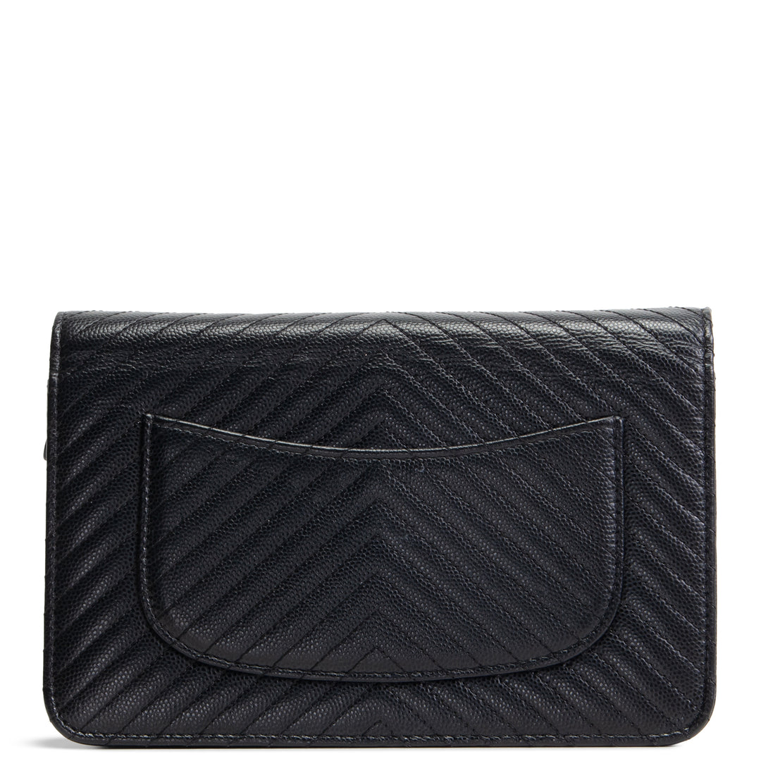 CHANEL Chevron Caviar Wallet on Chain - Black