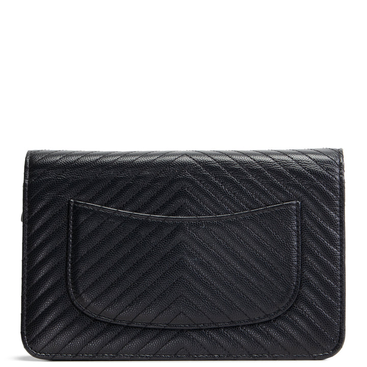 CHANEL Chevron Caviar Wallet on Chain - Black