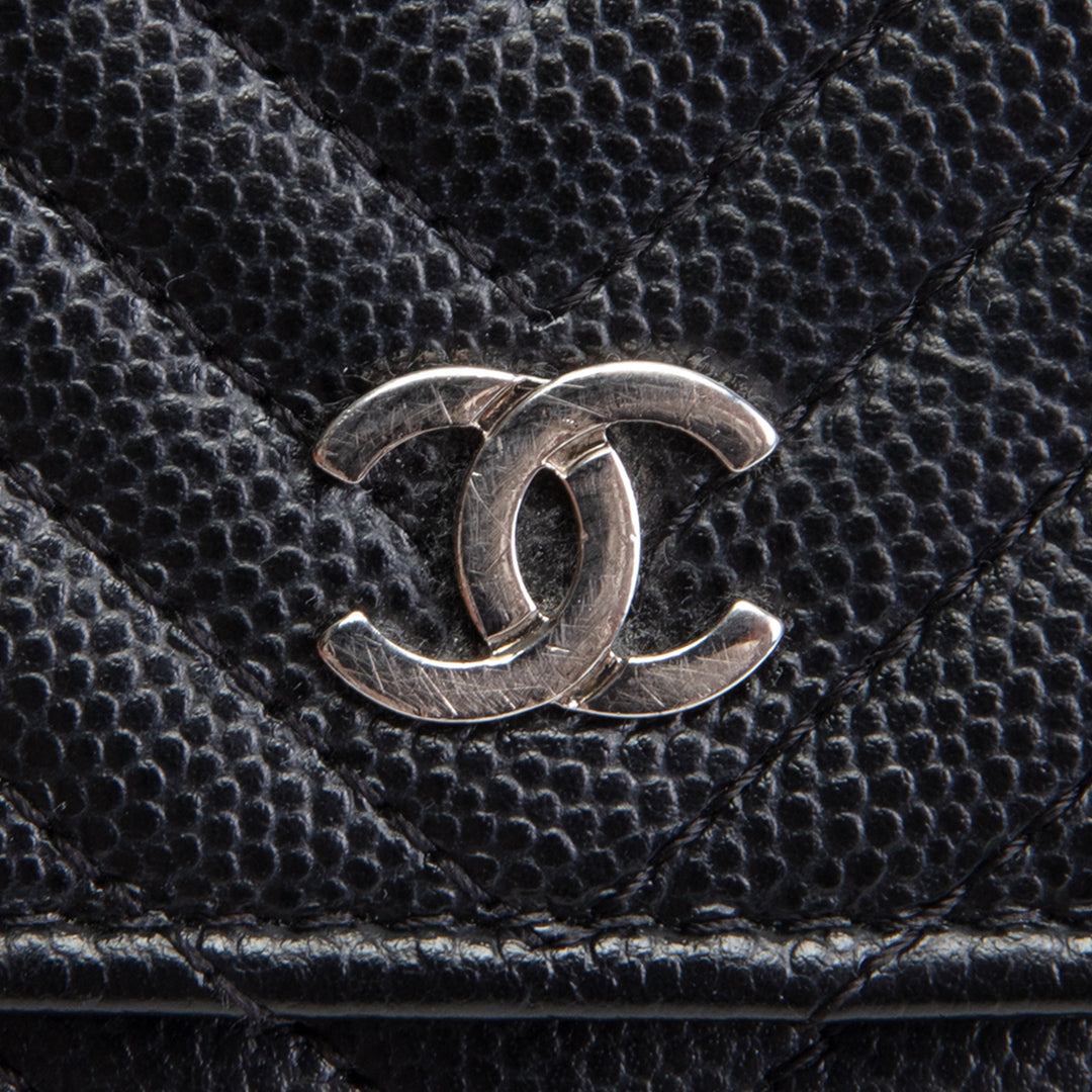 CHANEL Chevron Caviar Wallet on Chain - Black
