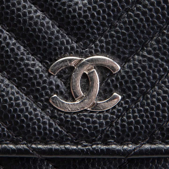 CHANEL Chevron Caviar Wallet on Chain - Black