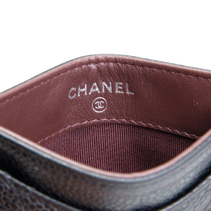 CHANEL Classic Caviar Quilted CC Card Holder- Black