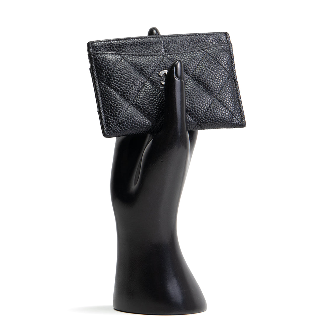 CHANEL Classic Caviar Quilted CC Card Holder- Black