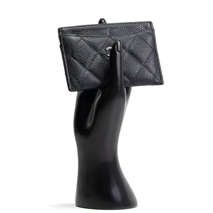 CHANEL Classic Caviar Quilted CC Card Holder- Black
