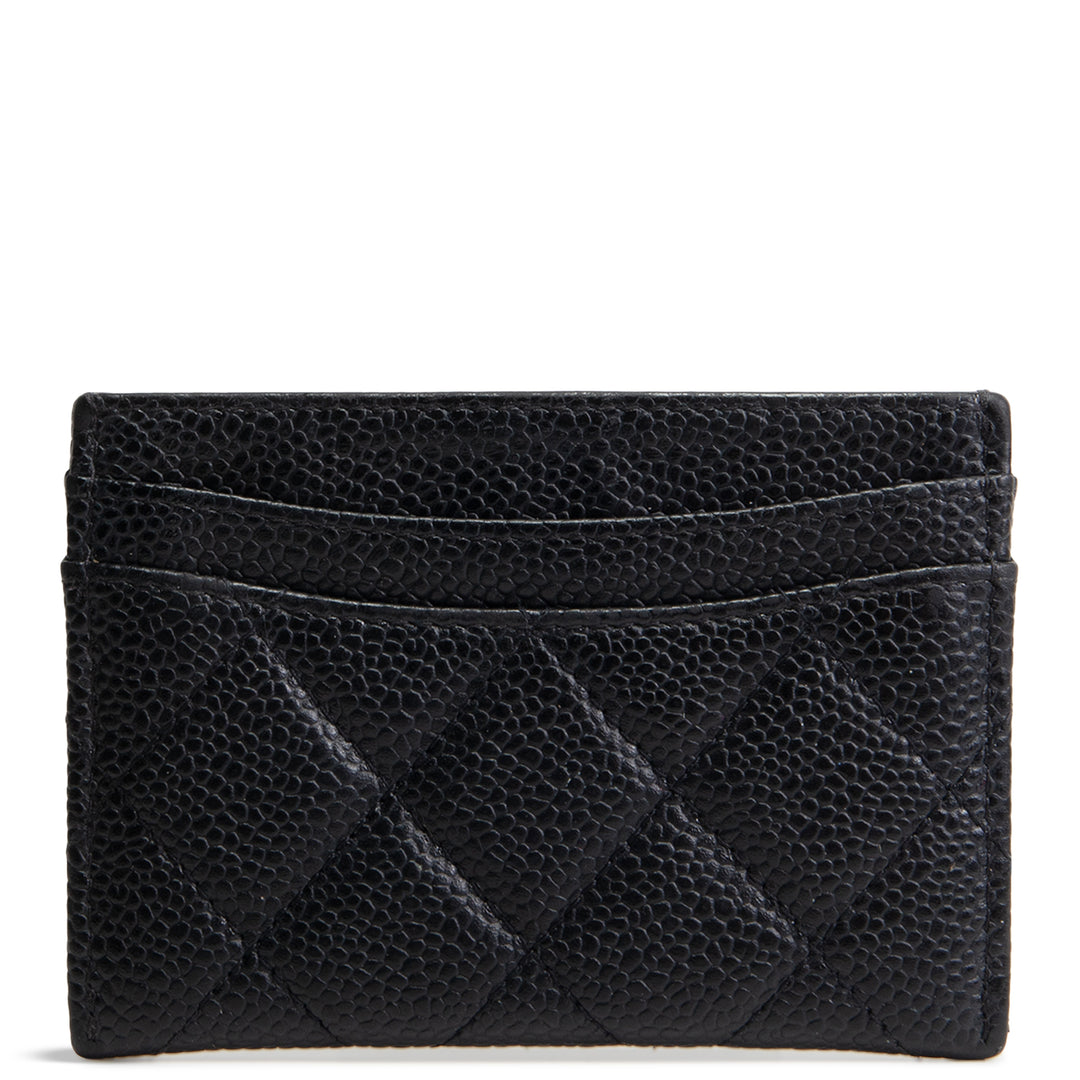 CHANEL Classic Caviar Quilted CC Card Holder- Black