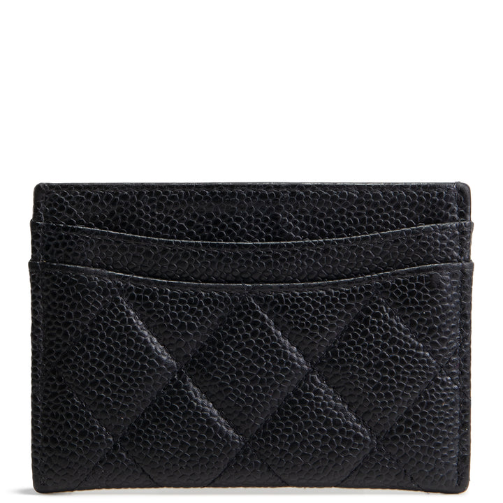 CHANEL Classic Caviar Quilted CC Card Holder- Black