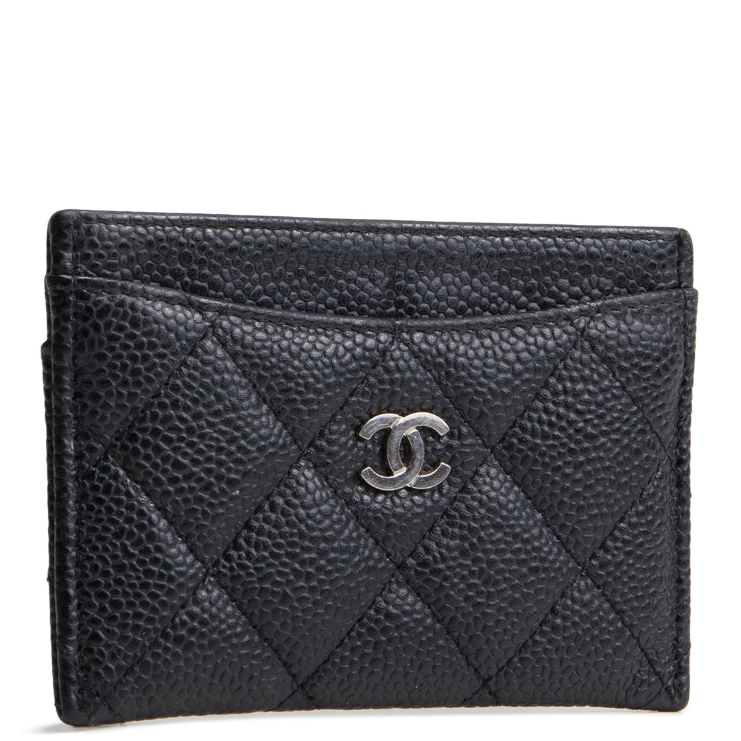 CHANEL Classic Caviar Quilted CC Card Holder- Black