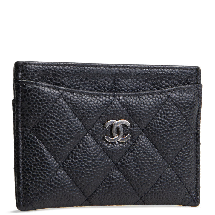 CHANEL Classic Caviar Quilted CC Card Holder- Black