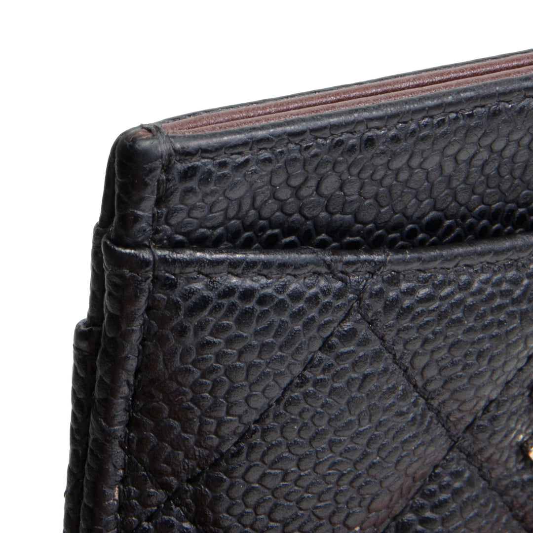 CHANEL Classic Caviar Quilted CC Card Holder- Black