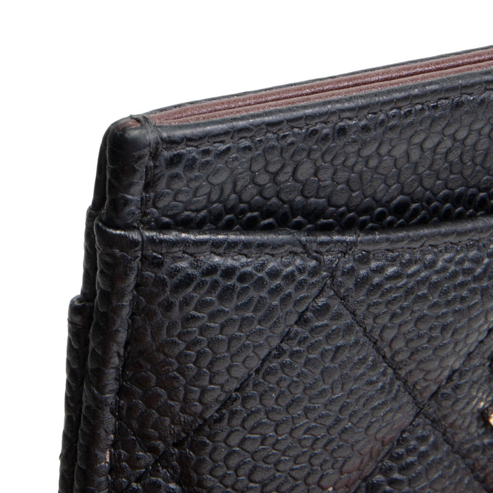 CHANEL Classic Caviar Quilted CC Card Holder- Black