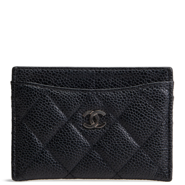 CHANEL Classic Caviar Quilted CC Card Holder- Black