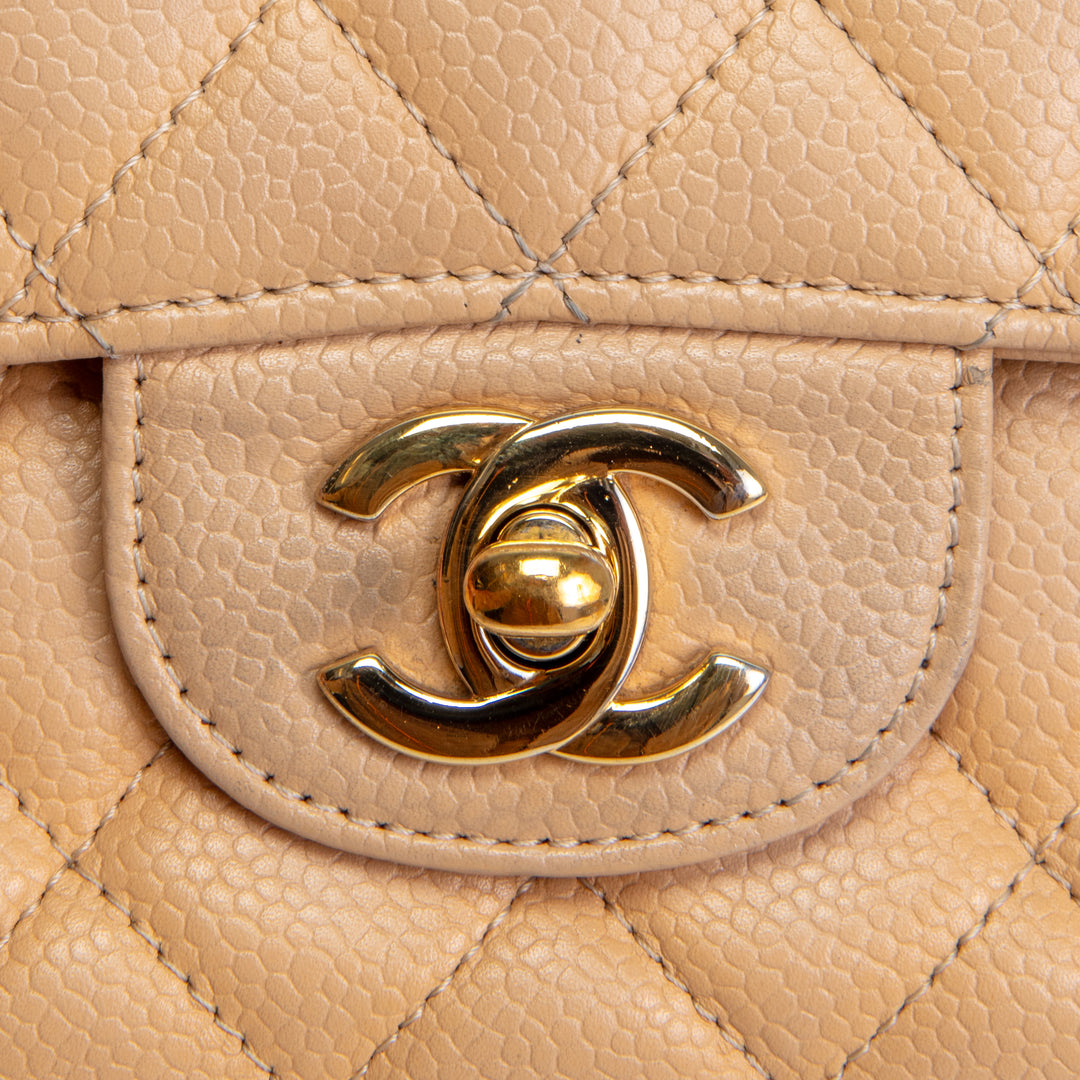 CHANEL Caviar Medium Double Flap Shoulder Bag - Beige