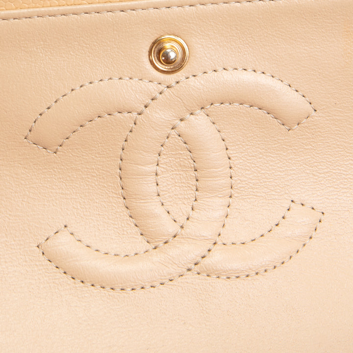 CHANEL Caviar Medium Double Flap Shoulder Bag - Beige
