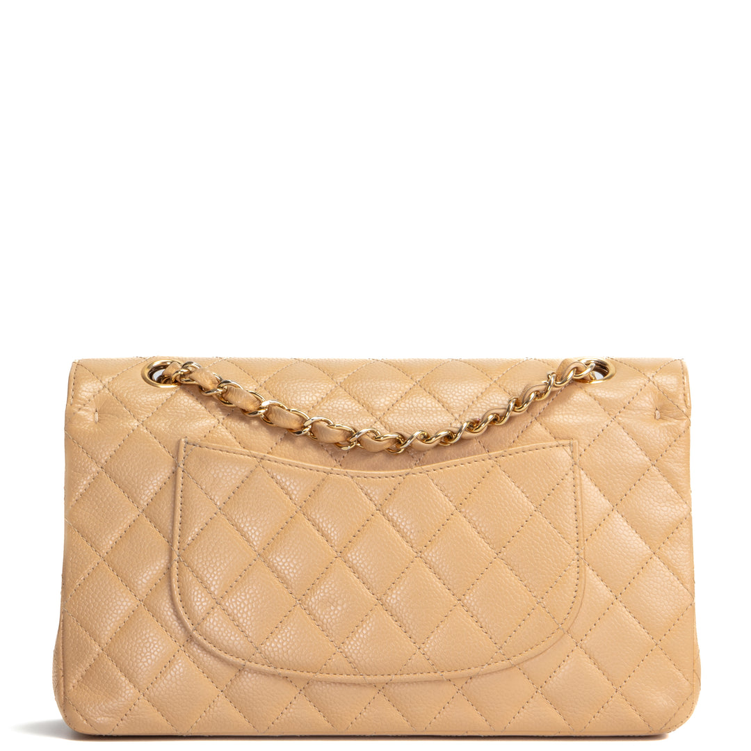 CHANEL Caviar Medium Double Flap Shoulder Bag - Beige