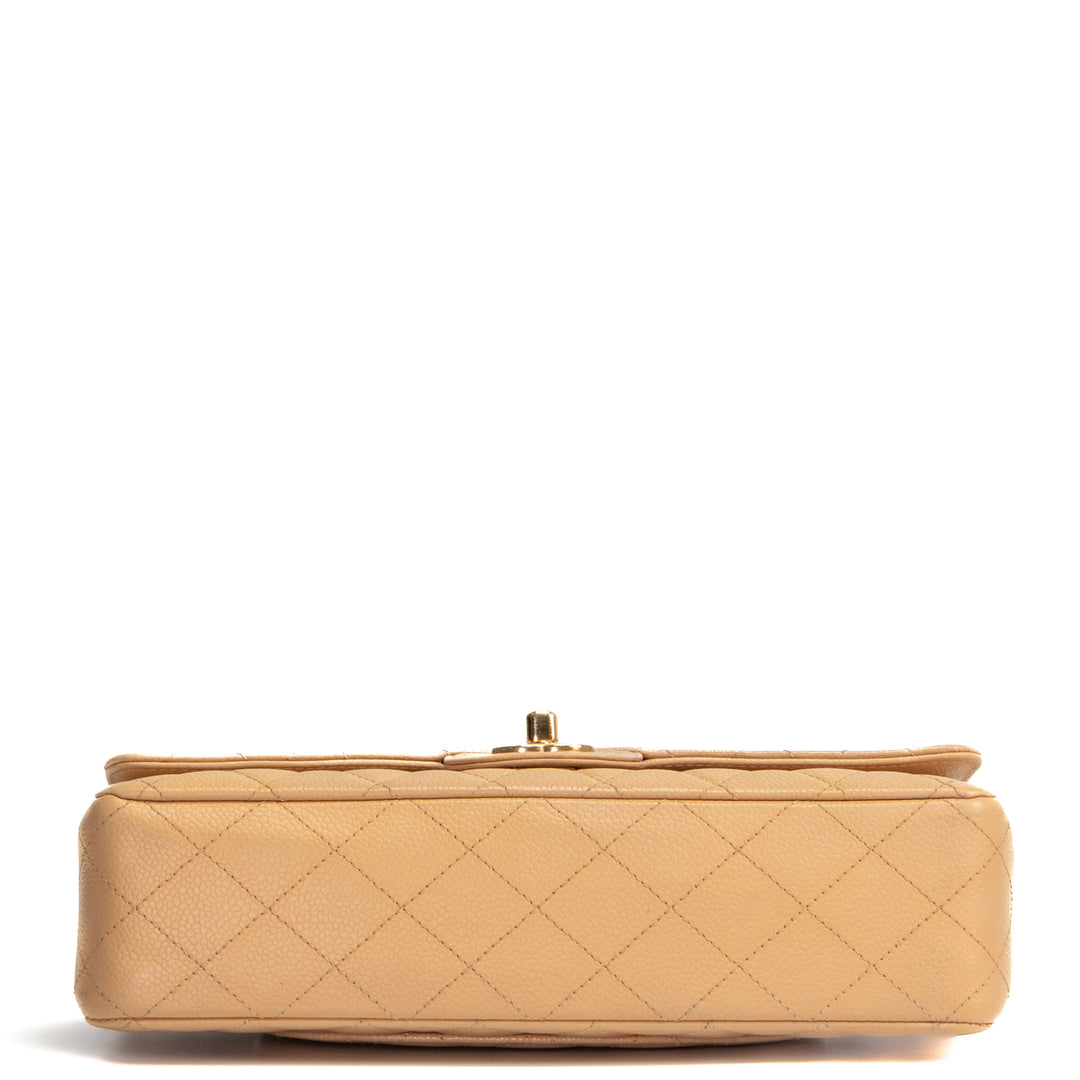 CHANEL Caviar Medium Double Flap Shoulder Bag - Beige