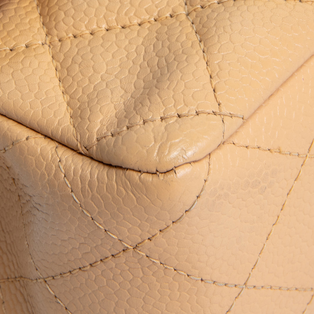 CHANEL Caviar Medium Double Flap Shoulder Bag - Beige