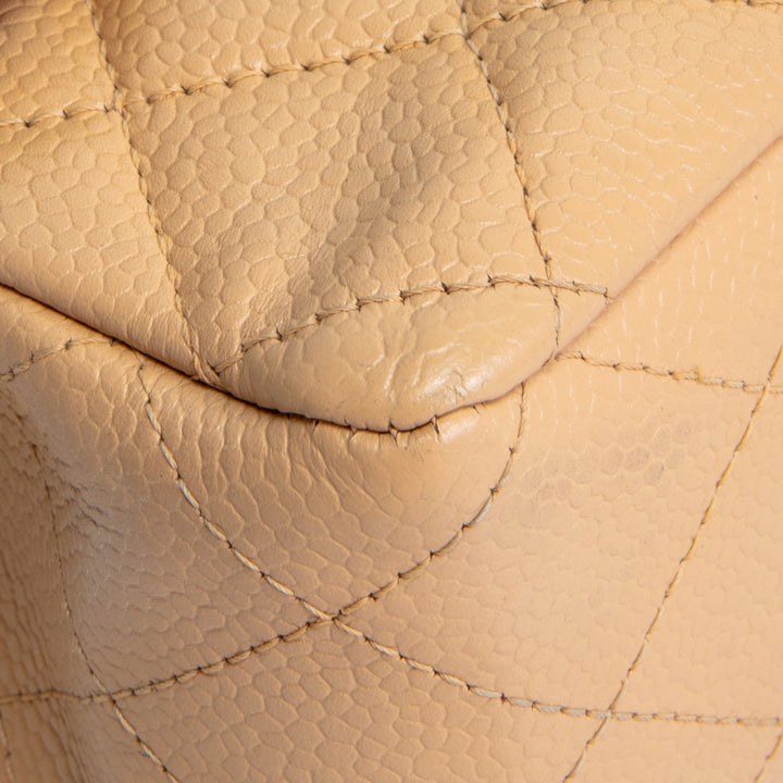 CHANEL Caviar Medium Double Flap Shoulder Bag - Beige