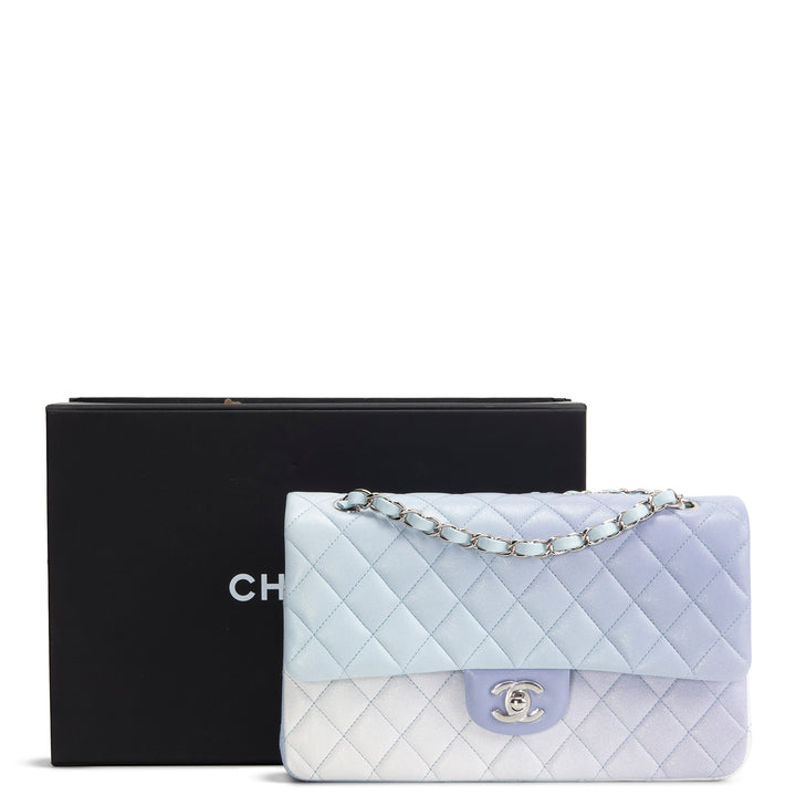 CHANEL Double Flap Light Blue Light Purple & White