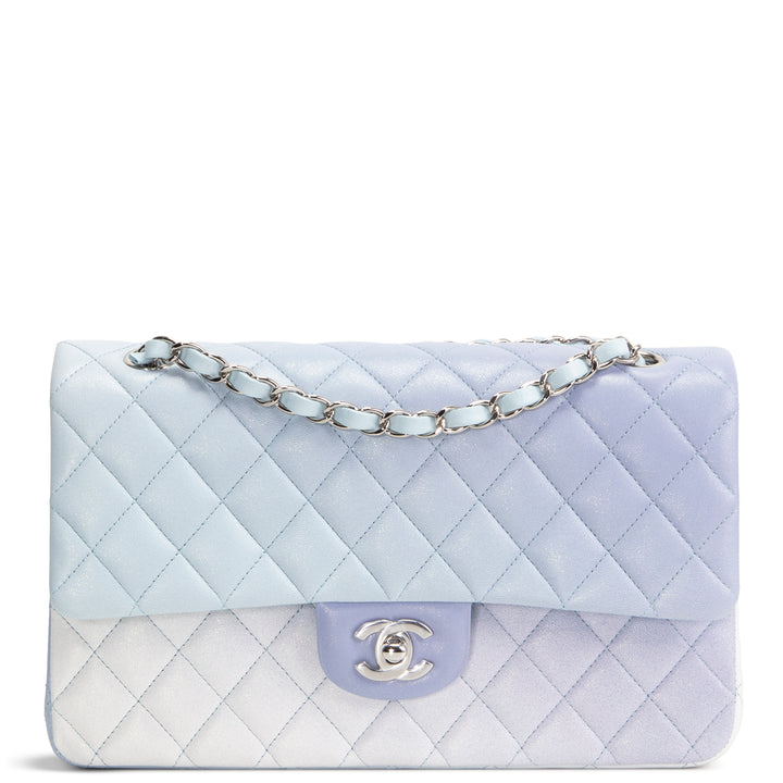 CHANEL Double Flap Light Blue Light Purple & White