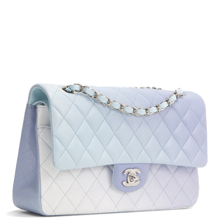 CHANEL Double Flap Light Blue Light Purple & White