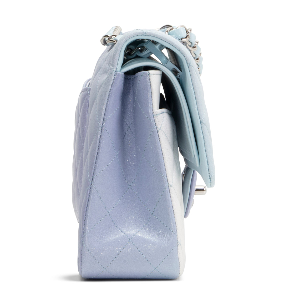 CHANEL Double Flap Light Blue Light Purple & White