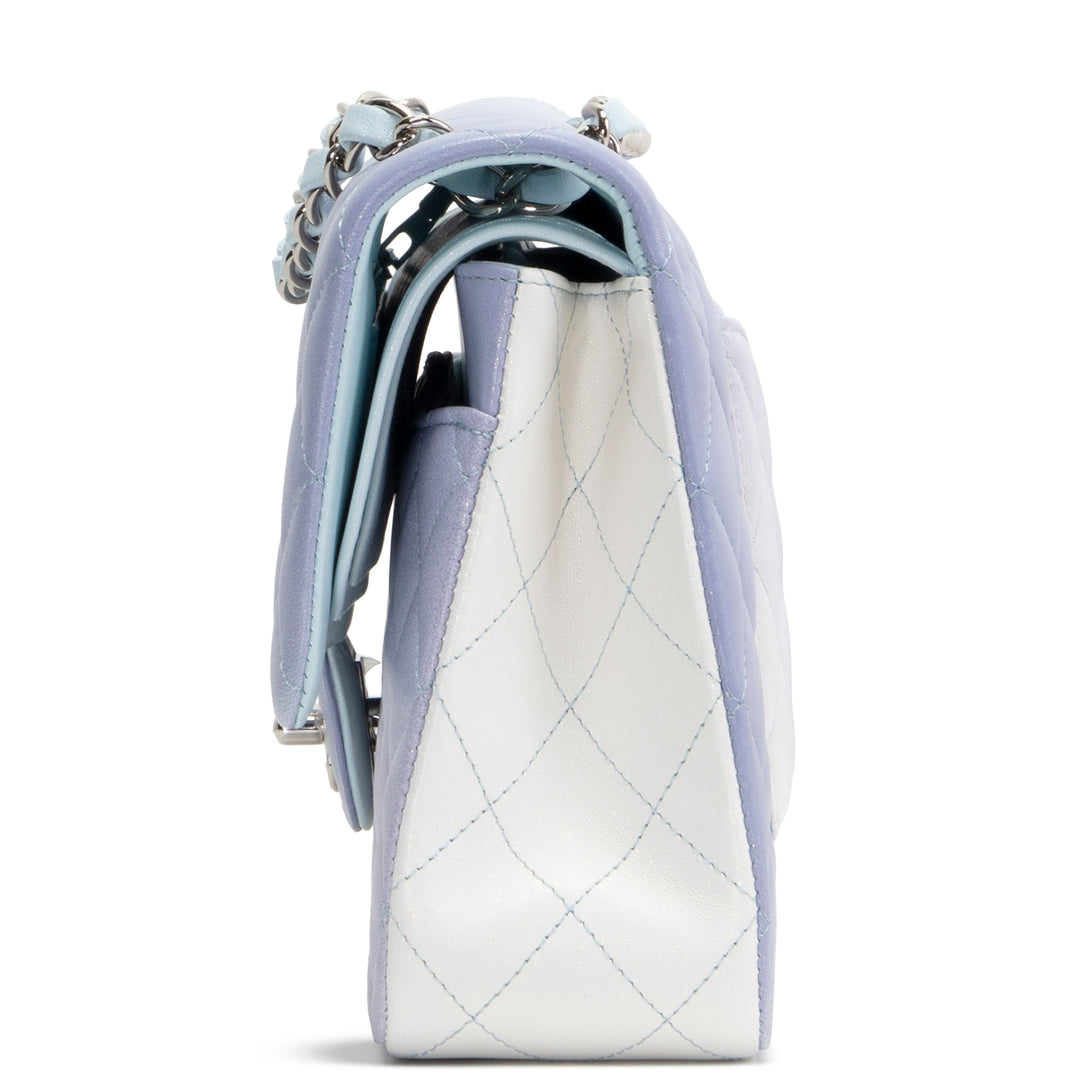 CHANEL Double Flap Light Blue Light Purple & White