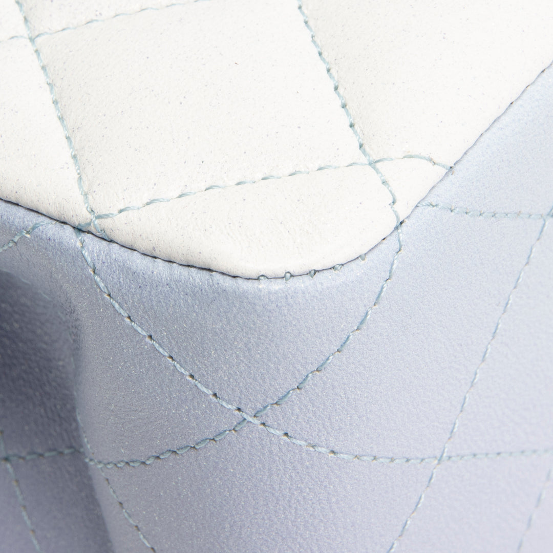 CHANEL Double Flap Light Blue Light Purple & White