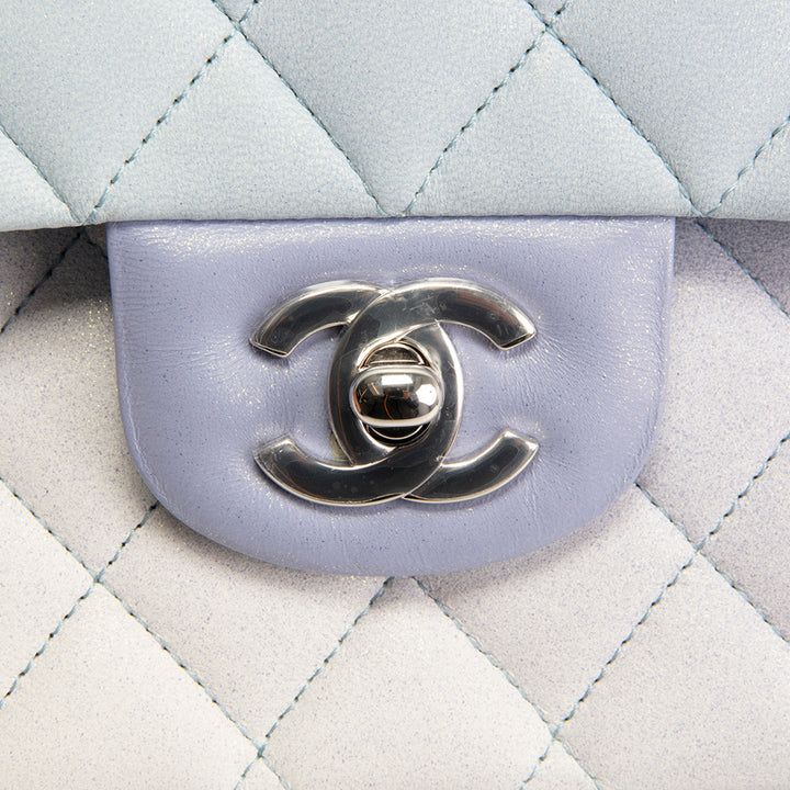 CHANEL Double Flap Light Blue Light Purple & White