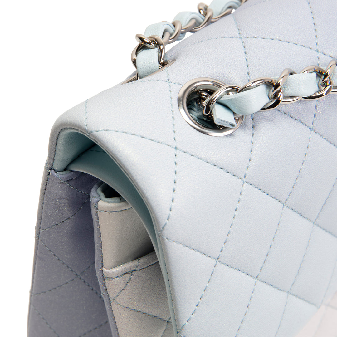 CHANEL Double Flap Light Blue Light Purple & White