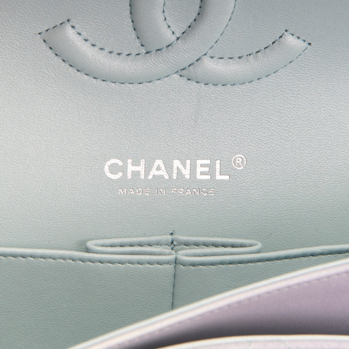 CHANEL Double Flap Light Blue Light Purple & White