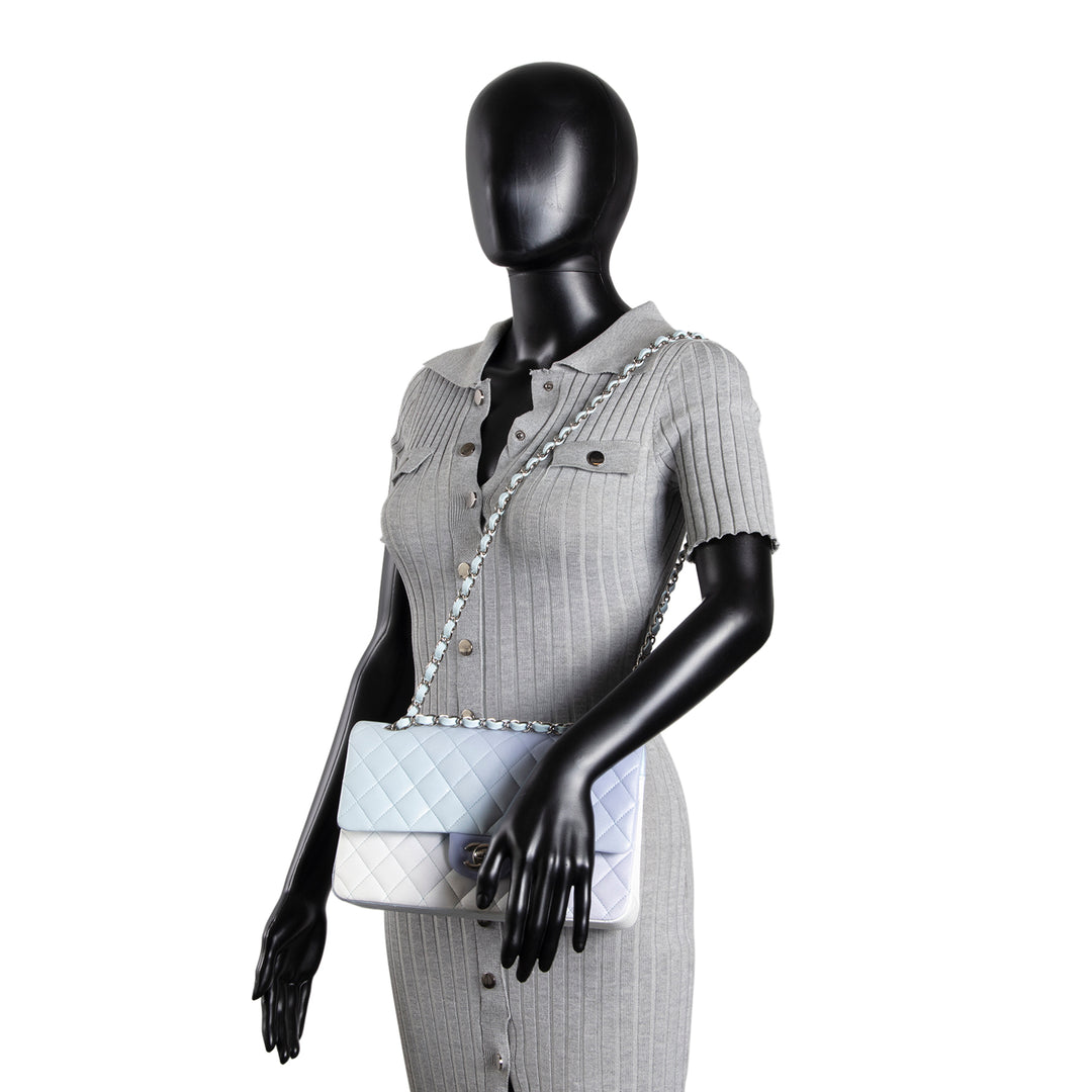 CHANEL Double Flap Light Blue Light Purple & White