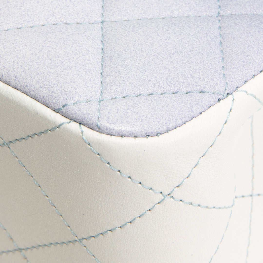 CHANEL Double Flap Light Blue Light Purple & White