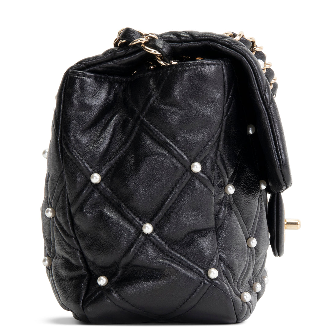 CHANEL CC Flap Pearl Studded Quilted Lambskin - Black