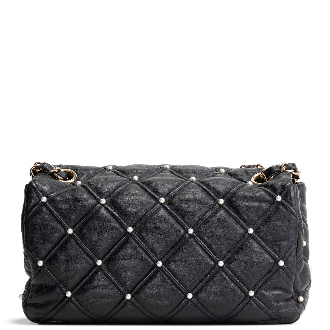 CHANEL CC Flap Pearl Studded Quilted Lambskin - Black