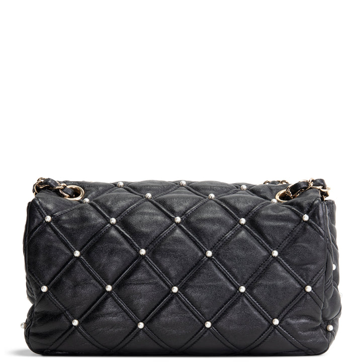 CHANEL CC Flap Pearl Studded Quilted Lambskin - Black