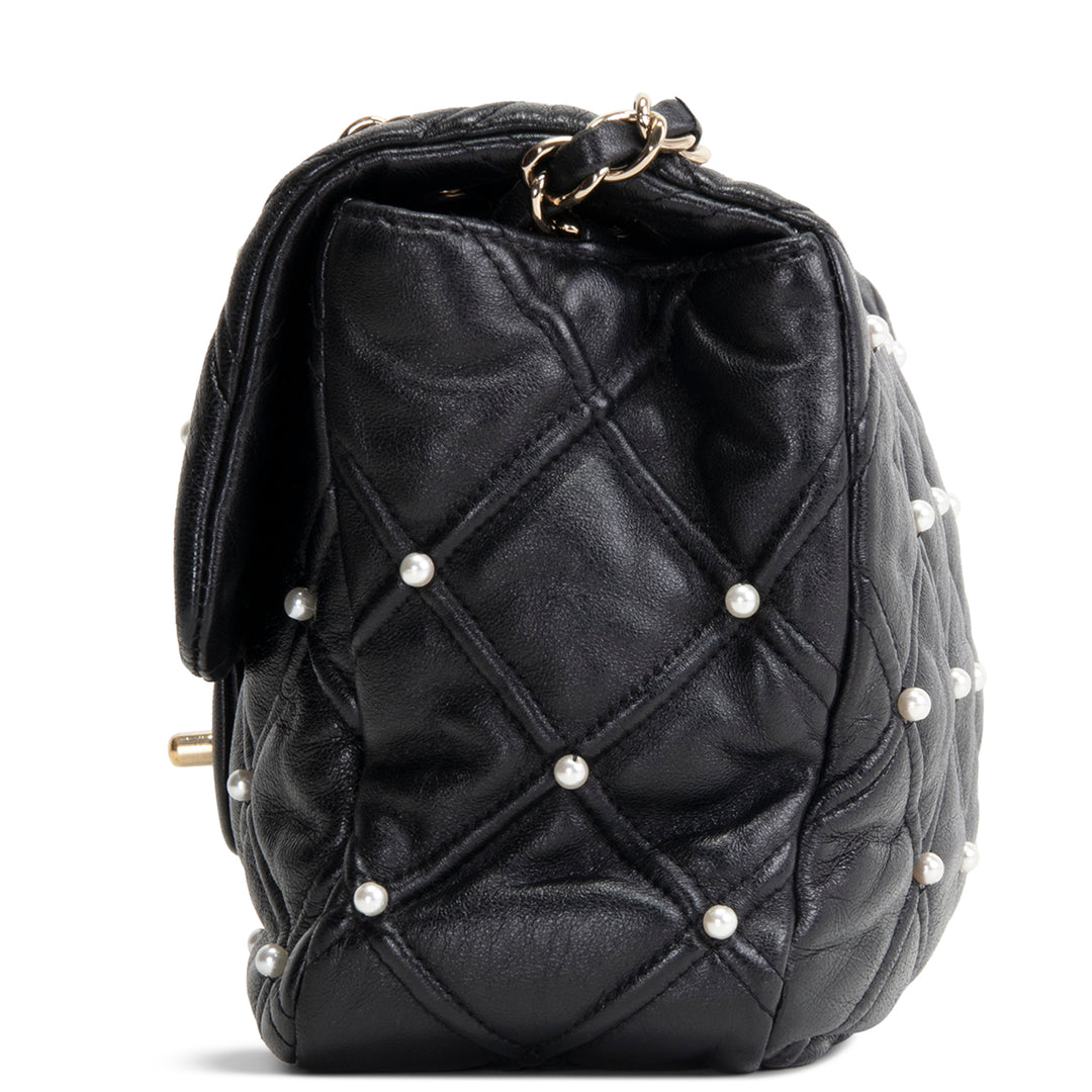 CHANEL CC Flap Pearl Studded Quilted Lambskin - Black