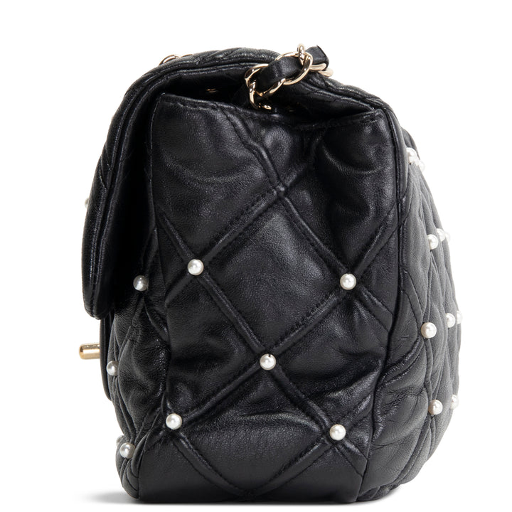 CHANEL CC Flap Pearl Studded Quilted Lambskin - Black