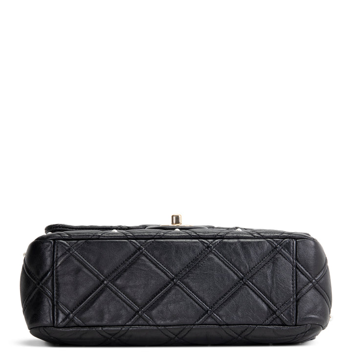 CHANEL CC Flap Pearl Studded Quilted Lambskin - Black