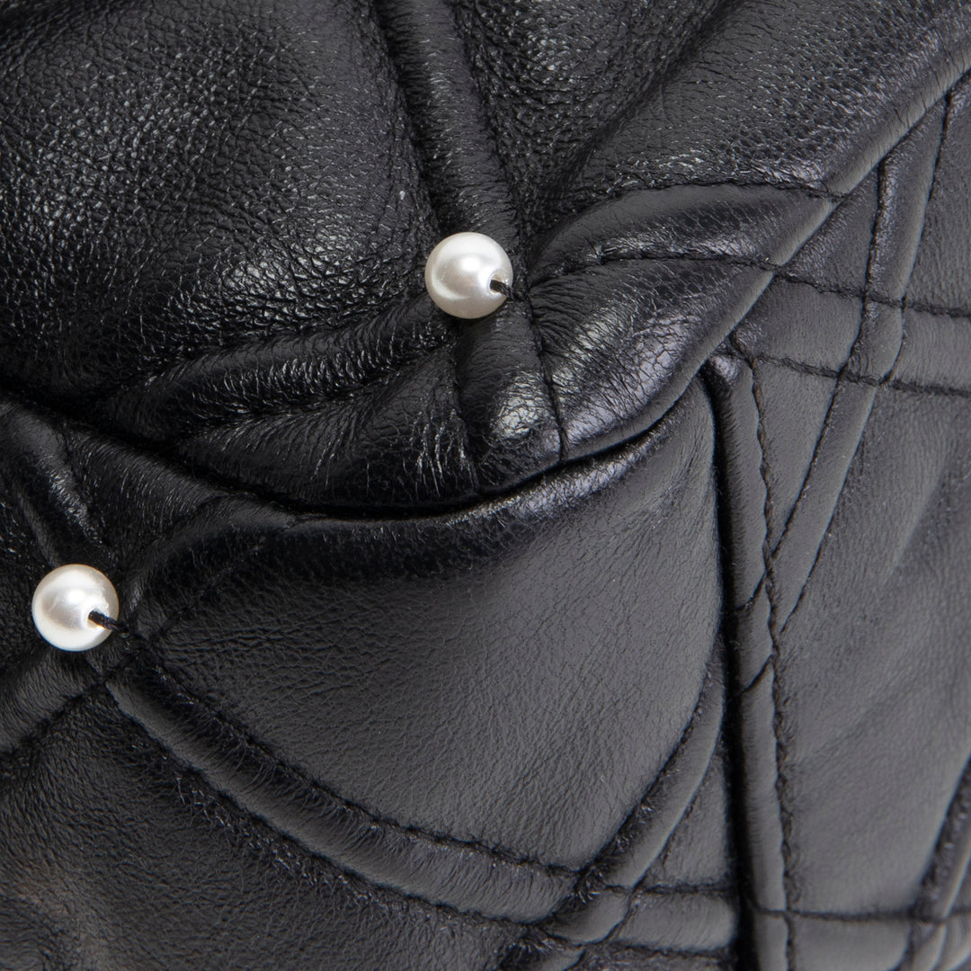 CHANEL CC Flap Pearl Studded Quilted Lambskin - Black