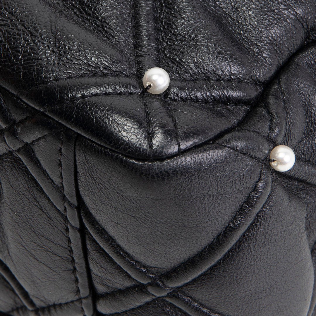 CHANEL CC Flap Pearl Studded Quilted Lambskin - Black