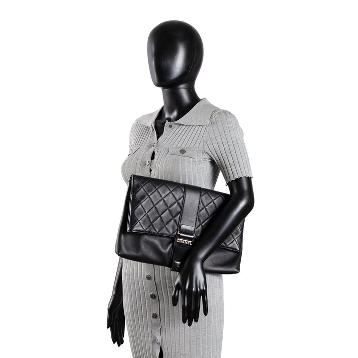 CHANEL Grip Clutch Black Calfskin