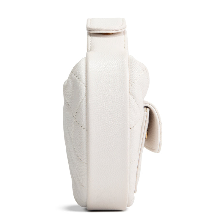 CHANEL Front Pocket Hobo Pouch Mini Quilted Caviar - White